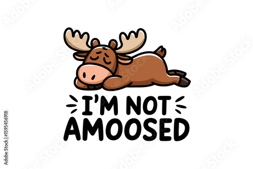 Wallpaper Mural A cartoon moose is lying down, isolated on transparent background, expressing a humorous take on being unamused and relaxed Torontodigital.ca