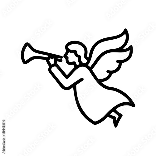Angel blowing trumpet icon – celestial music symbol for holiday art and decorations