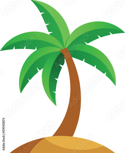 Cartoon palm tree with sandy island isolated on white background