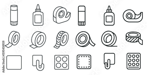 Collection of various office supplies, including tape, scissors, and glue. Concept of organization and productivity