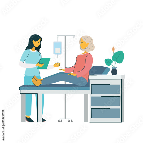 a patient receiving treatment, typically shown with a character lying on a hospital bed or sitting in a chair while being attended to by a doctor or nurse. 