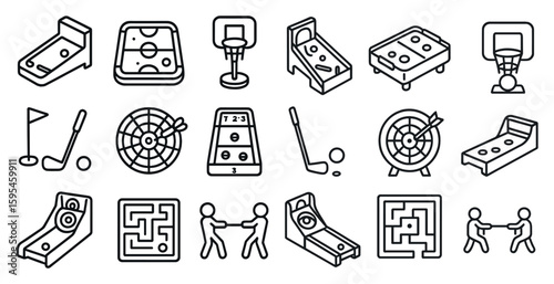 Collection of sports icons and symbols, including a golf ball, a hockey stick, a basketball, and a golf club