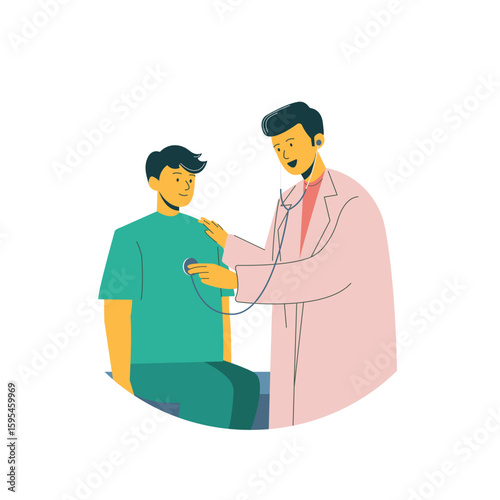 a patient going for a regular checkup, typically showing a person interacting with a doctor in a clinical setting. 