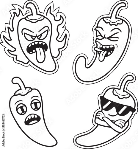 Cartoon Chili Pepper Characters Set - Funny Spicy Mascot Illustrations