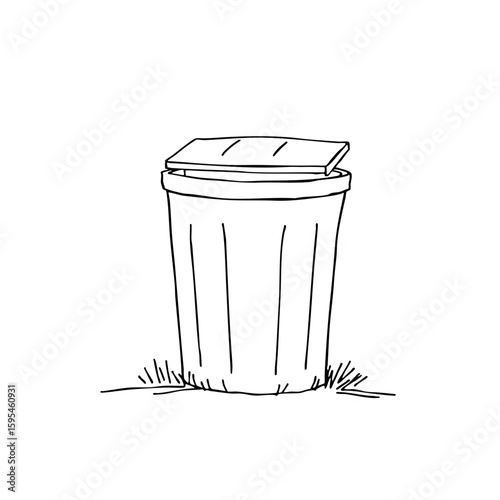 Simple line sketch of a compost bin on grass  