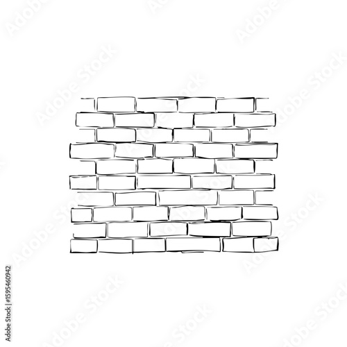 Simple line sketch of brick wall in black and white  