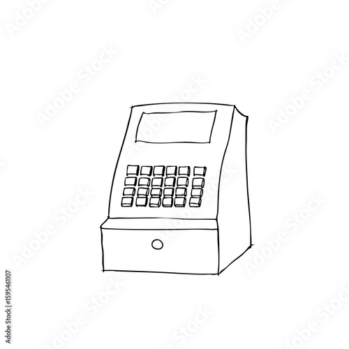 Simple line sketch of a cash register in minimalistic style  