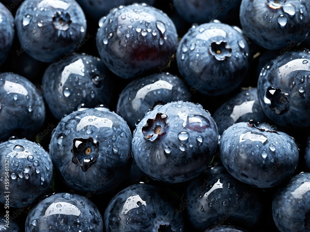 Blueberries with Water Drops Close-up - vibrant blue Blueberries with Water Drops Close-up - vibrant blue