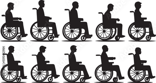 Diverse people silhouettes in wheelchairs disability accessibility