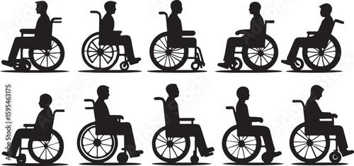 Silhouettes of people in wheelchairs mobility assistance