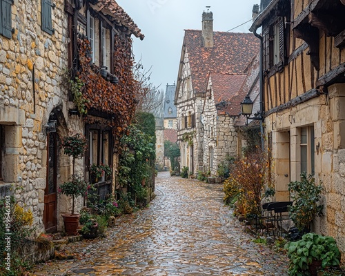 Charming Cobblestone Street in a French Village