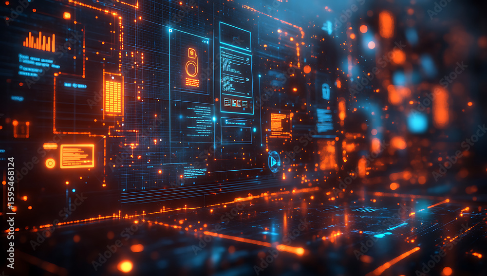 Fototapeta premium AI-Driven Compliance Management Hub – Automated system overseeing document validation, regulatory tagging, and secure archival processes