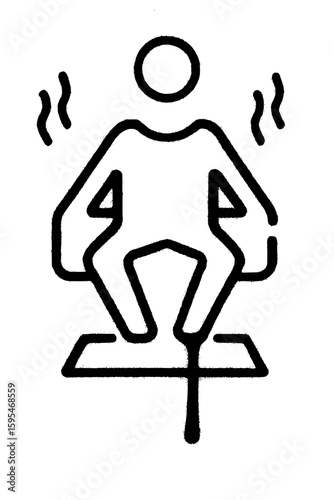 Black line icon of squatting person with motion waves

