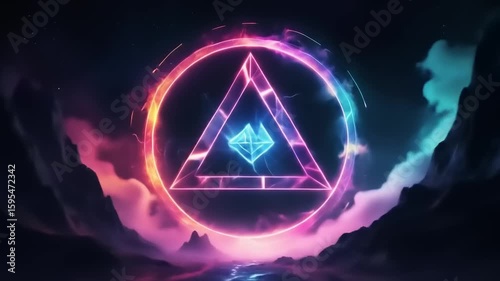 Wallpaper Mural Neon Triangle with Mystic Landscape. Torontodigital.ca