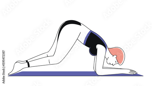 Woman in lunge yoga position with active fitness pose in a minimal style illustration
