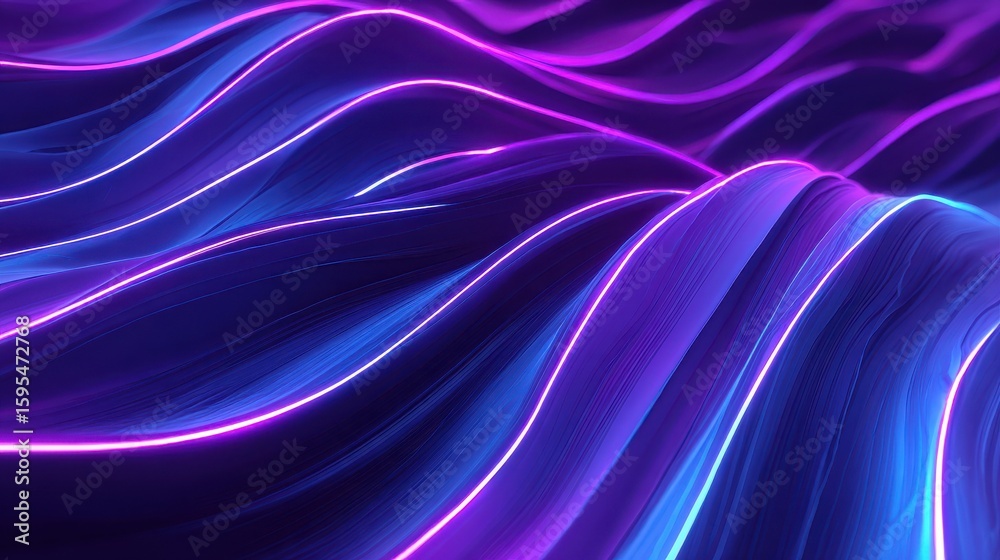 Fototapeta premium 3d render abstract background illuminated with violet blue neon light glowing wavy lines curvy shapes futuristic minimal wallpaper