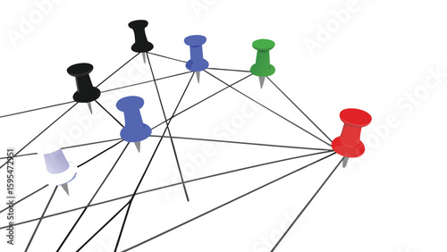 Push pins connected with lines in a network diagram illustration
