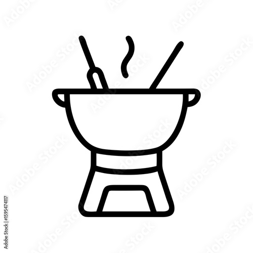 Fondue pot with cooking sticks and steam on a transparent background  