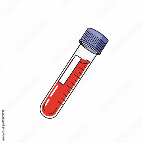 Blood test vial with red liquid for medical analysis  