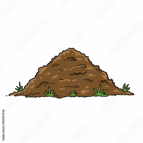 Compost pile of rich soil with green grass surrounding it  