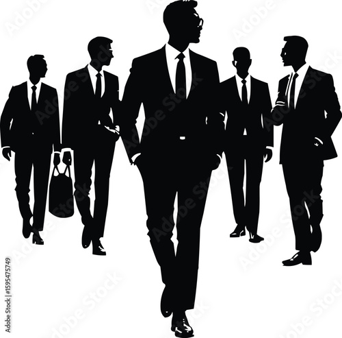 Stylish Silhouettes of Urban Businessmen Walking Together in Harmony Representing Unity and Purpose