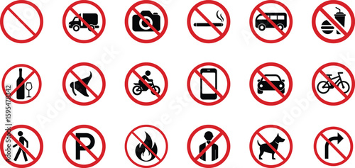 No activity warning icons, no camera, no smoking, no dogs, no bikes, no parking, no phone, no fire, no pedestrians sign