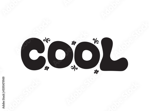 Black “COOL” text in a thick, retro bubble font with playful star-like asterisk accents. A fun and nostalgic design perfect for vintage posters, stickers, or youth branding.