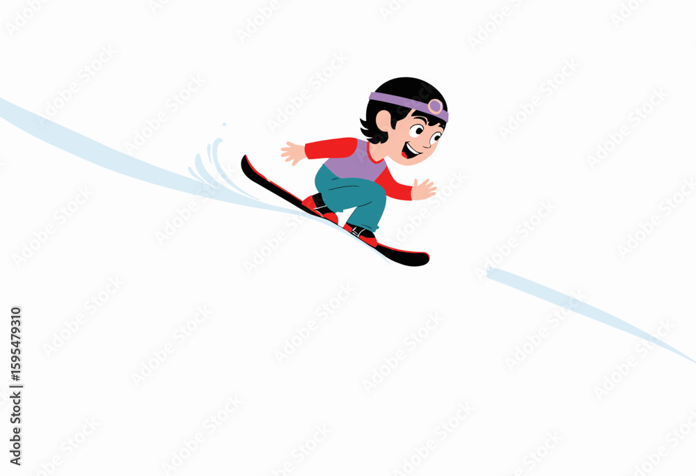 Obraz premium Young girl skiing down a slope with excitement on winter background 