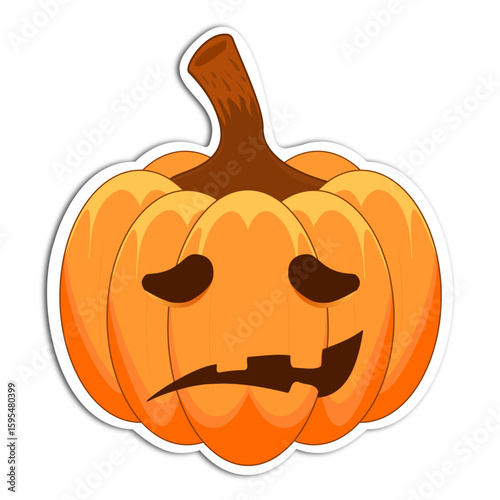 Sad jack-o-lantern pumpkin with droopy eyes and asymmetrical mouth