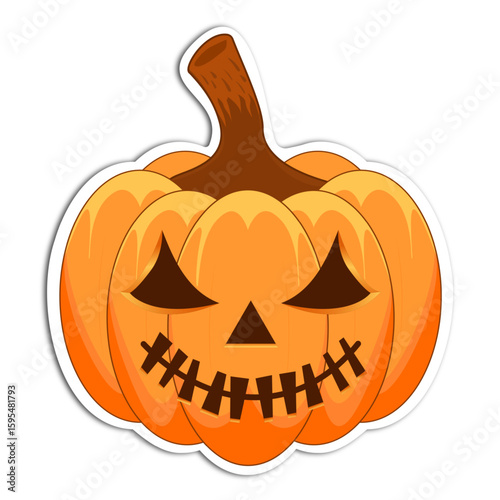 Smiling jack-o-lantern with triangular eyes and stitched mouth