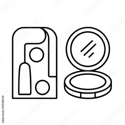 Makeup compact mirror and cosmetic applicator vector