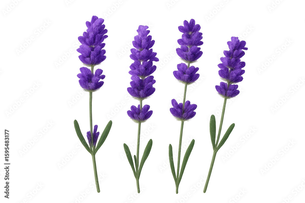 Naklejka premium Four lavender flowers growing on a transparent background, perfect for adding a touch of nature to any design