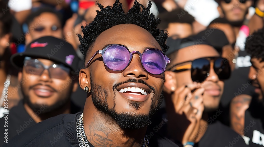 Obraz premium Close-up of a smiling man wearing sunglasses.