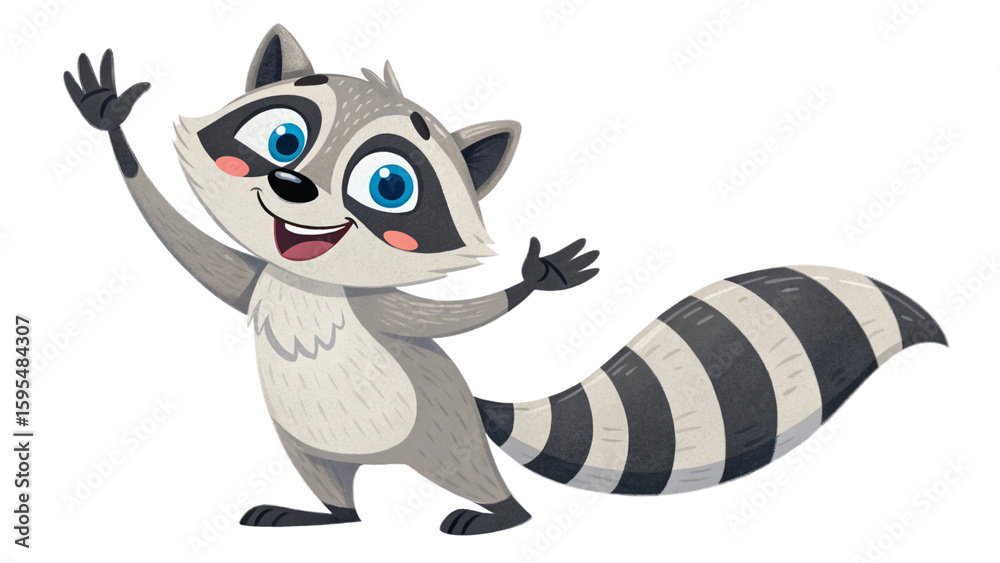 Obraz premium Cartoon raccoon waving hand vector illustration cute animal character design for kids and children book