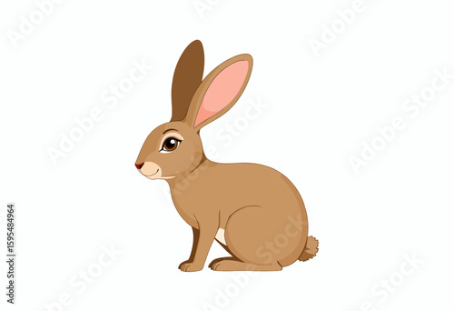 Cartoon brown rabbit sitting sideways with long ears and gentle expression  