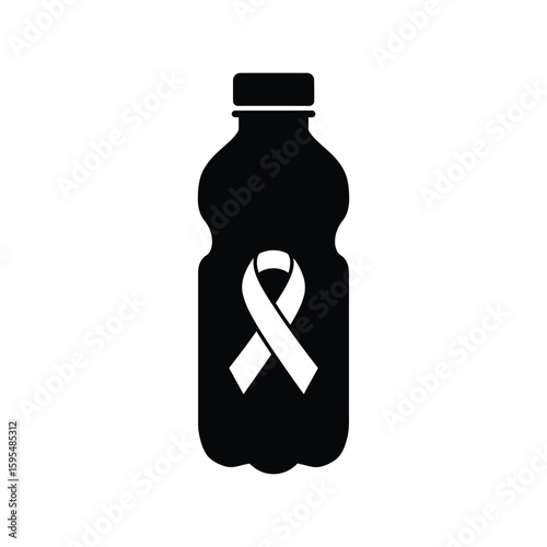 A silhouette of a water bottle with a ribbon, symbolizing the importance of hydration and support for health awareness