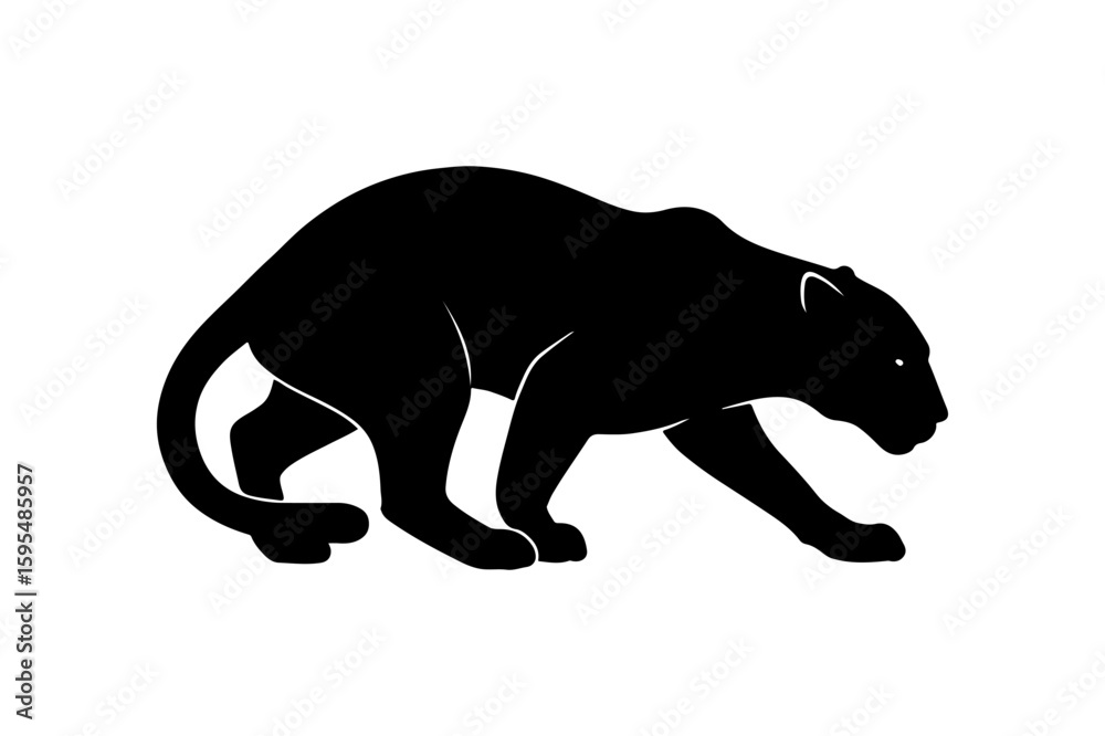 Obraz premium Elegant Crouching Leopard Silhouette Vector Art for Wildlife Designs and Creative Projects on a Clean White Background Ideal for Graphic Design
