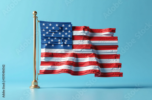 minimalist rendering american flag made entirely stacked digital blocks cryptocurrency set bright blue natural