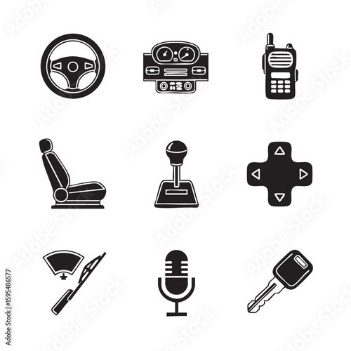 Steering wheel car seat gear shift microphone key dashboard walkie talkie automobile vehicle