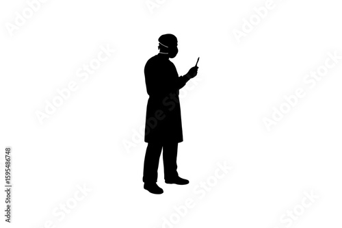 Silhouette of a Focused Surgeon Holding a Scalpel Isolated on a White Background Designed with Precision and Clean Lines for Medical and Healthcare Concepts
