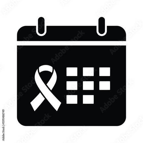 A calendar marked with an awareness ribbon signifies a date for support and action, isolated on white background