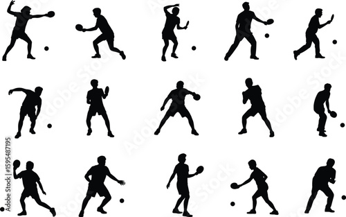 Wallpaper Mural Silhouettes of table tennis players in dynamic action poses, ideal for sports illustrations, fitness designs, educational content, and graphic projects Torontodigital.ca