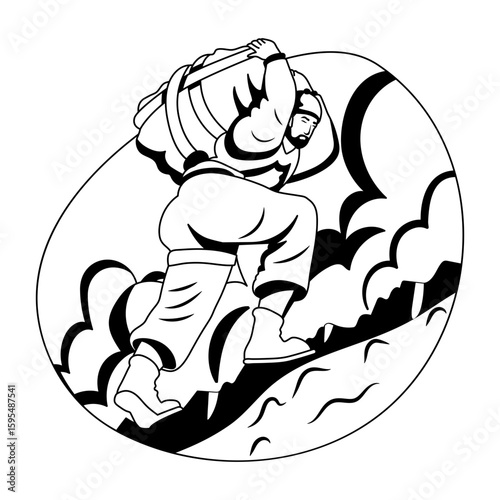 Glyph illustration of a worker carrying heavy burden on shoulder 