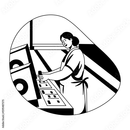 Glyph style illustration of a female factory worker 