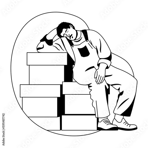 A glyph style illustration of a character taking a work nap 