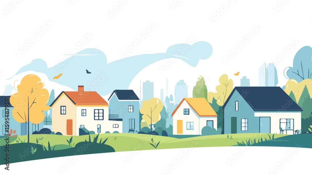 Fototapeta premium Vibrant Community Land Trust Scene: Neighborhood Illustration