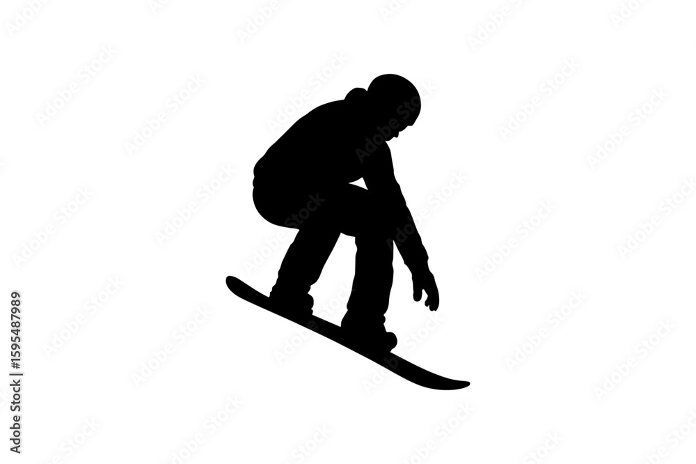 Fototapeta premium Dynamic Snowboarder Silhouette Vector Illustration Action Sports Design on Clean White Background for Winter Adventure and Extreme Sports Concepts