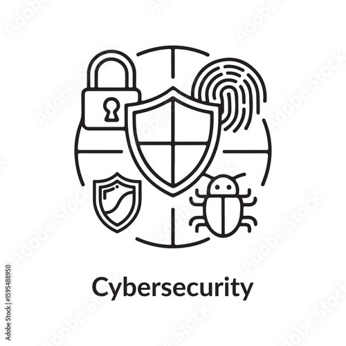 Digital security shield lock fingerprint bug protection cybersecurity data protection