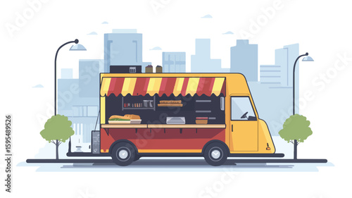 Vibrant Urban Food Truck Vendor Scene on City Street