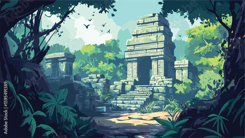 Majestic Jungle Temple Ruins with Ancient Architecture for Adventure Explorers